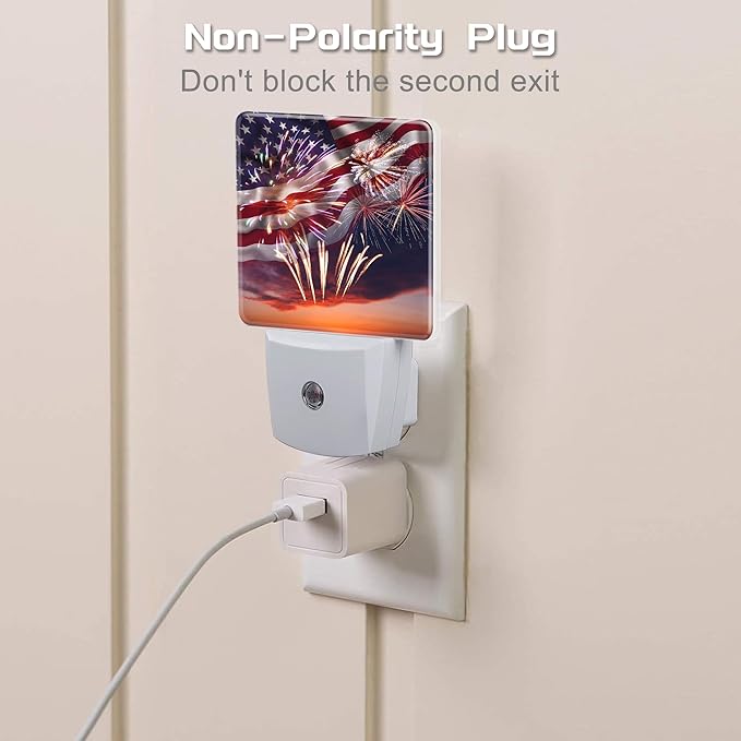 America Flag with Fireworks Night Light Plug into Wall, Retro The USA Flag - Image 3