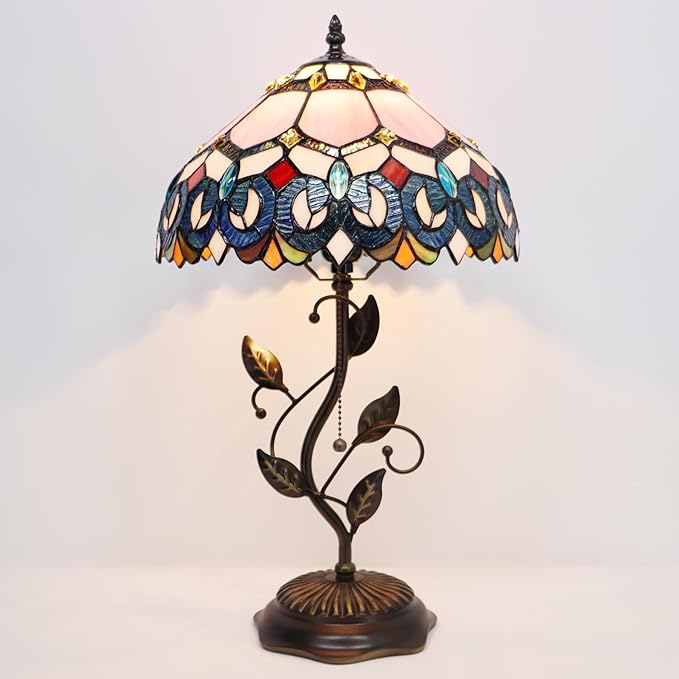 Tiffany Table Lamp, W12H19 Inch, Metal Leaf Base - Image 4