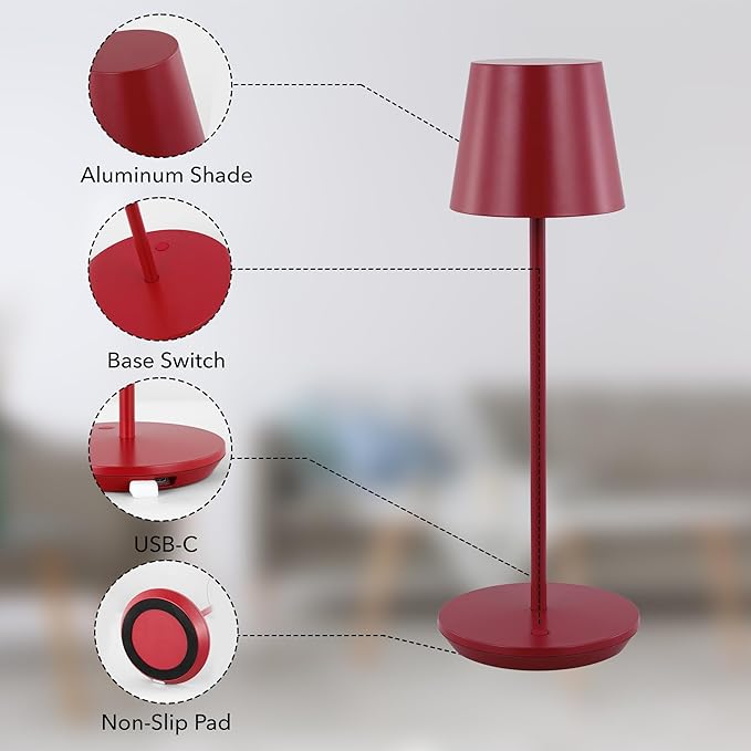 Generation Lighting Mena Accent Rechargeable Table Lamp – 14.5” Dark Red Steel - Image 7