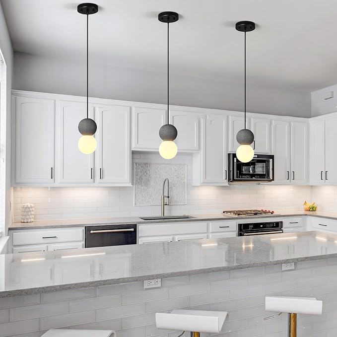 Modern Black 1-Light Concrete Pendant Light Kitchen Island Ceiling Light - Image 2