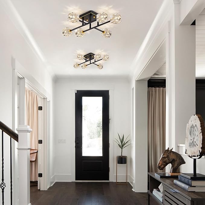 6-Light Modern Sputnik Ceiling Light Fixture，Crystal Semi Flush Mount Ceiling - Image 6