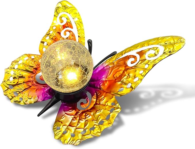 Solar Lights Outdoor Garden Butterfly Decor, Metal Butterfly Statue Decoration - Image 2