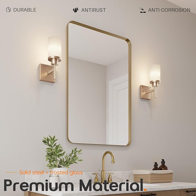 Vanity Lighting Fixtures with White Frosted Glass Champagne Bronze Wall Lamp - Image 3