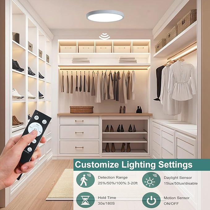 12 Inch Motion Sensor Ceiling Light Indoor Wired, LED Motion Sensor Light Indoor - Image 2