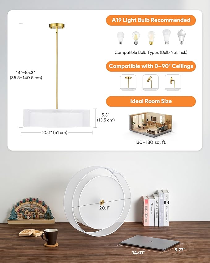 VONLUCE Drum Chandelier, Modern Ceiling Light Fixture - Image 3