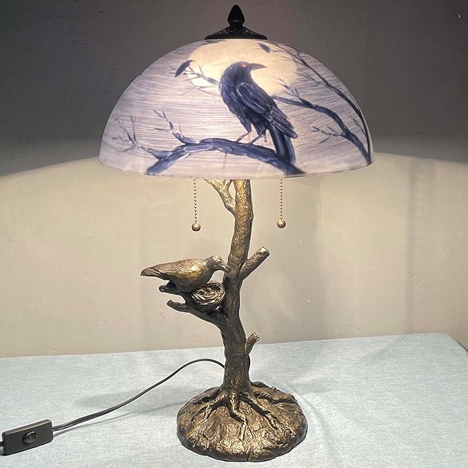 Bieye L10945 Ravens Sitting on Bare Tree Branch Against Full Moon Hand-Painted - Image 2