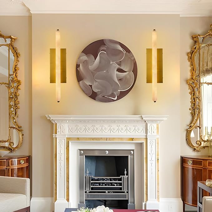 Alabaster Wall Sconces Set of Two, 25in Brass Alabaster Sconce, Modern Spanish - Image 8