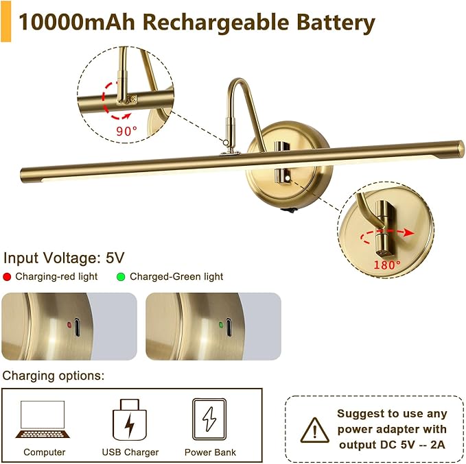 JOOSENLUX Battery Operated Picture Lights Modern Wireless Wall Lights 24.4" - Image 4