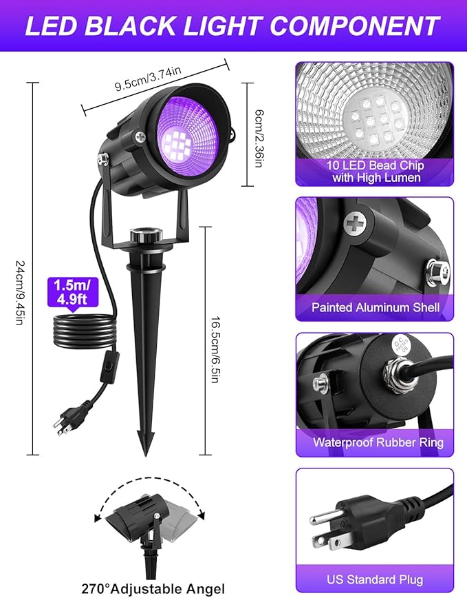 Halloween Outdoor Black Light Spotlight, LED Black Lights Waterproof Landscape - Image 5