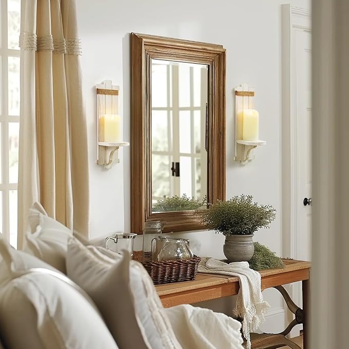 Homemory Wall Sconces Candle Holder Set of 2, Farmhouse Wooden Rustic Wall Decor - Image 5