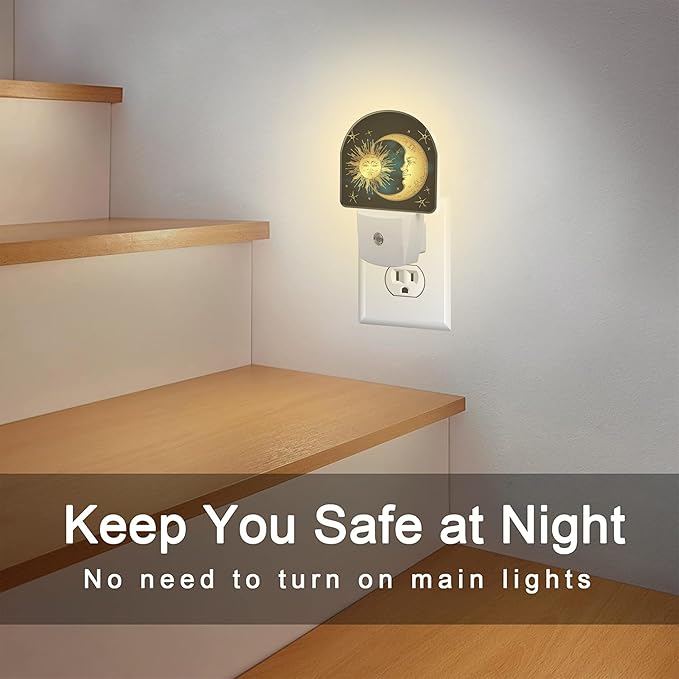 Crescent Moon and Stars Night Light Plug into Wall, Boho Sun Moon Dusk to Dawn - Image 6