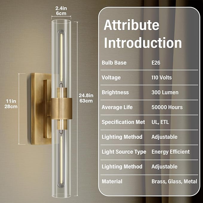 Gold 22.8" Sconces Wall Lighting, Bathroom Vanity Lights Fixtures - Image 2