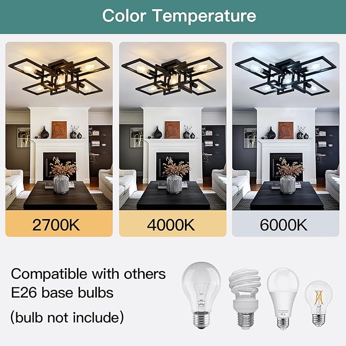 ZGLAOJT Black Industrial Semi Flush Mount Ceiling Light 5-Light Kitchen Light - Image 6