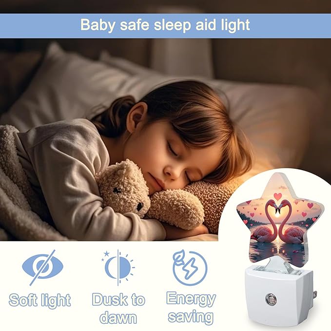 Beach Flamingos Night Lights Plug Into Wall, Romantic Love Heart Star Night - Image 6