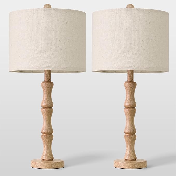 BOBOMOMO 25" Farmhouse Table Lamps Set of 2, Rustic Nightstand Lamps - Image 3