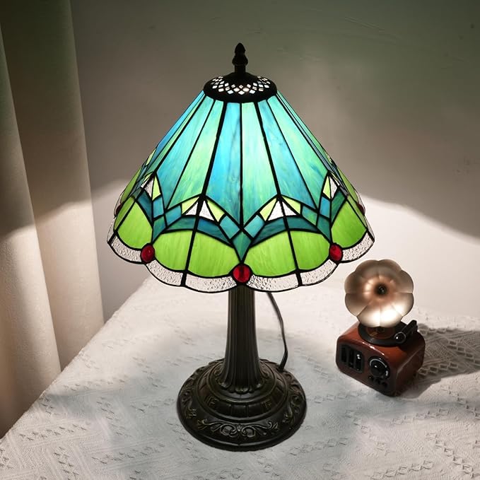 Green Tiffany Lamp Retro Rural Style Farmhouse Teal Bedroom Bedside Reading - Image 6