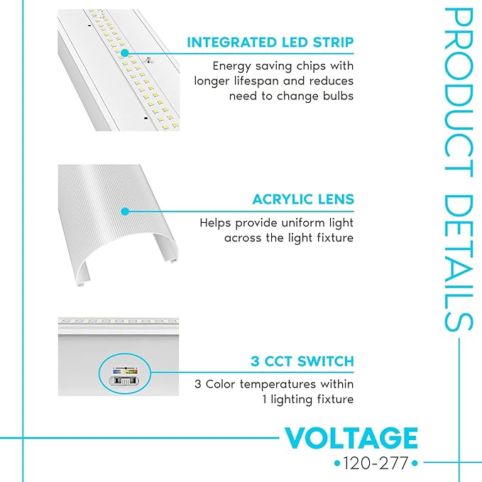 LUXRITE 3FT LED Strip Light Fixture, 3450 Lumens, Linear Shop Light, 3 Color - Image 3