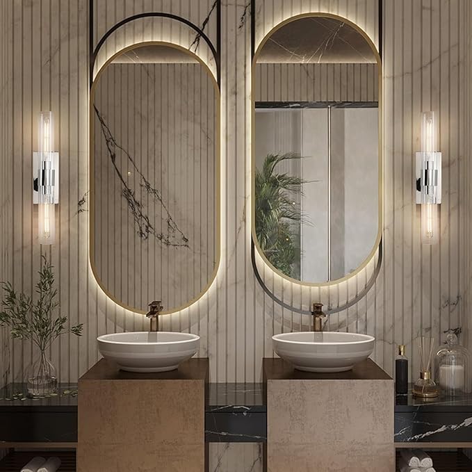 Nickel Wall Sconces Set of Two, Brass 22.8" Sconces Wall Lighting, Bathroom - Image 7