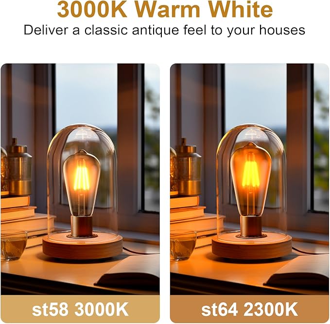 ASOKO ST58 Antique LED Filament Light Bulbs, LED Dimmable Edison Light Bulbs 4W - Image 4