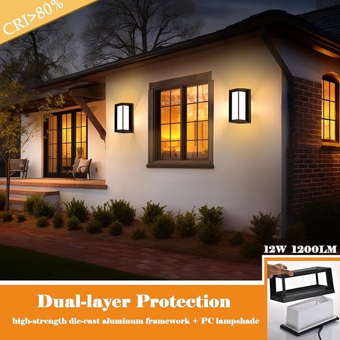 Porch Lights Outdoor Light Fixture, 12W Black Exterior Light Fixtures Wall Mount - Image 5