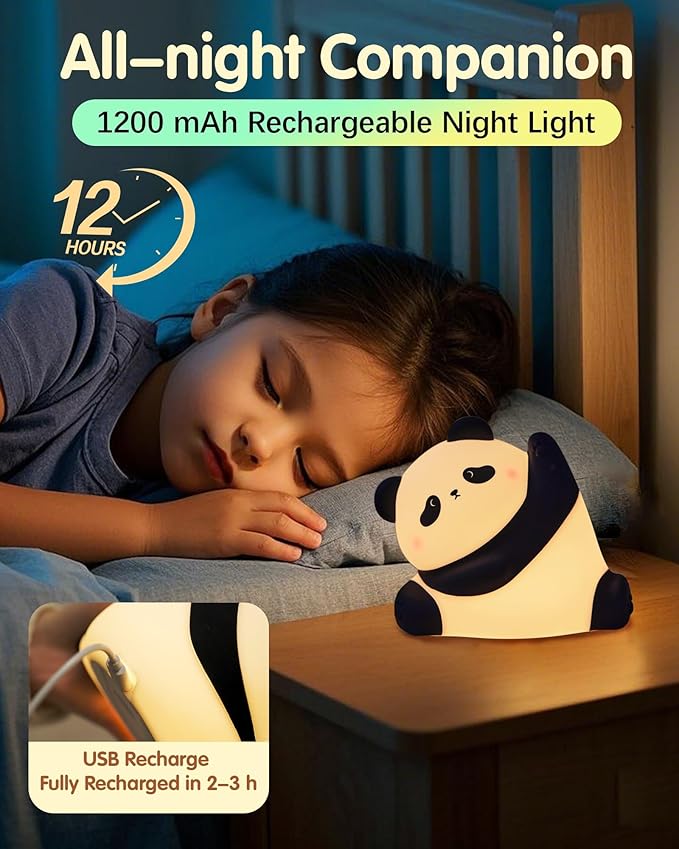 Panda Night Light, Rechargeable 3 Level Dimmable LED Squishy Nursery Nightlight - Image 4