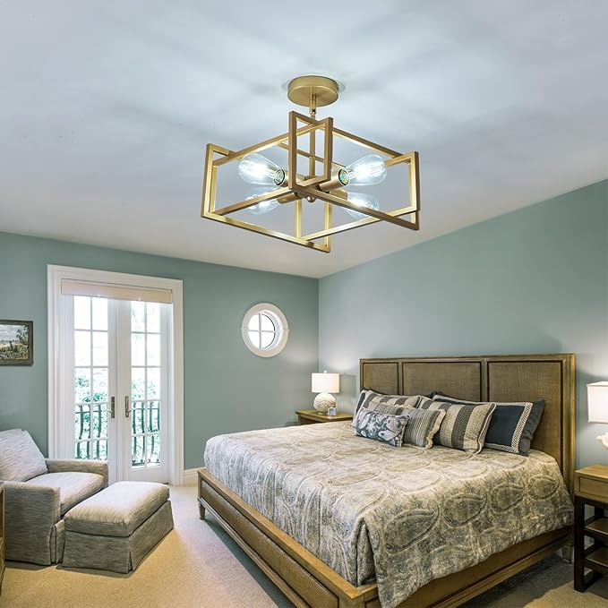 ZGLAOJT 4-Lights Ceiling Light Gold Light Fixture Industrial Flush Mount - Image 9