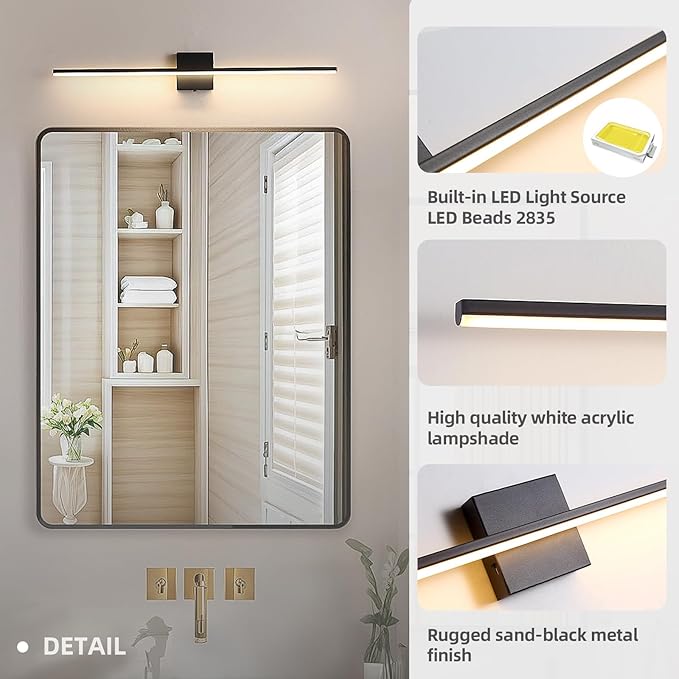 Modern Bathroom Vanity Light 32 Inch, 20W Black Bathroom Light Fixture Over - Image 4