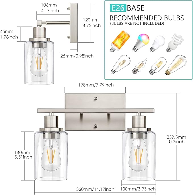 ShineTech 2-Light Bathroom Light Fixtures, Modern Vanity Lights - Image 2
