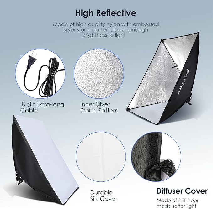 Skytex Softbox Lighting Kit, 20x28in Soft Box | 85W 2700-6400K E27 LED Bulb - Image 5