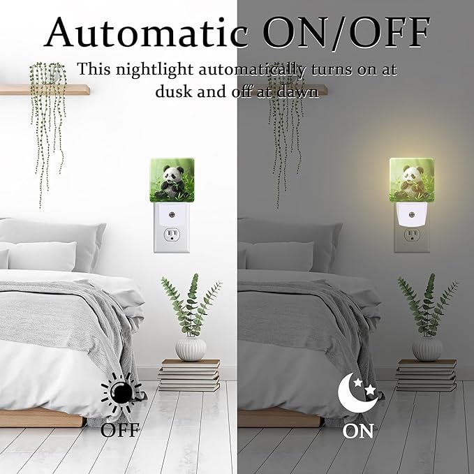 Cute Panda Eating Bamboo Night Light, Natural Animal Green Leaves Dusk to Dawn - Image 6