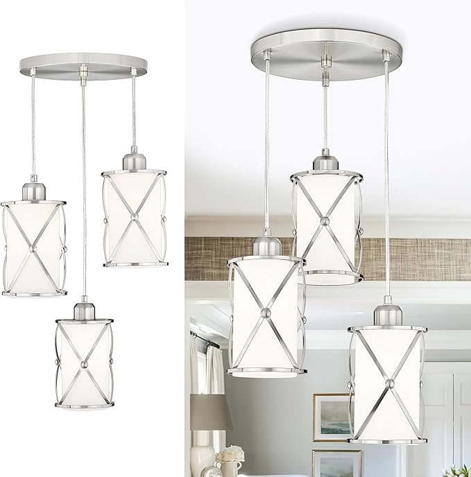 Brushed Nickel Dining Room Chandelier Light Fixture, 3-Light Pendant Lighting by Osimir