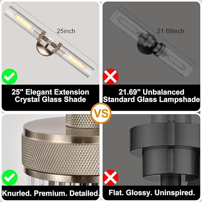 LaLuLa Brushed Nickel Vanity Lights – 2-Light Hardwired Bathroom Light Fixtures - Image 4
