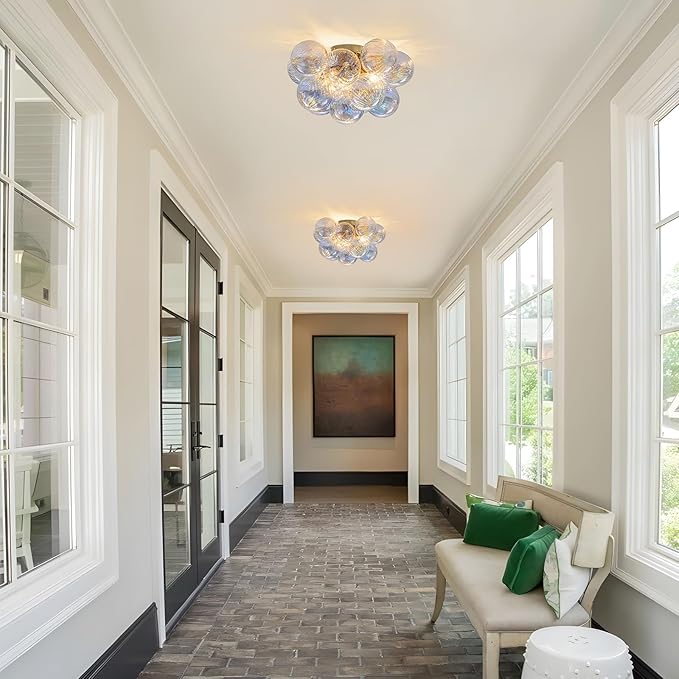 Semi Flush Mount Ceiling Light 18.5"-Glass Bubble Chandelier Lighting Modern - Image 2