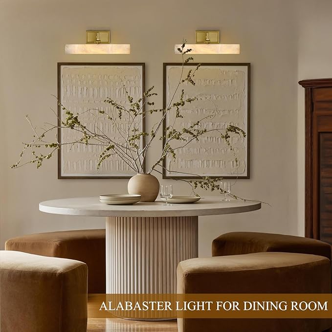 Alabaster Vanity Light, 12in Brass Bathroom Light Fixtures over Mirror - Image 7