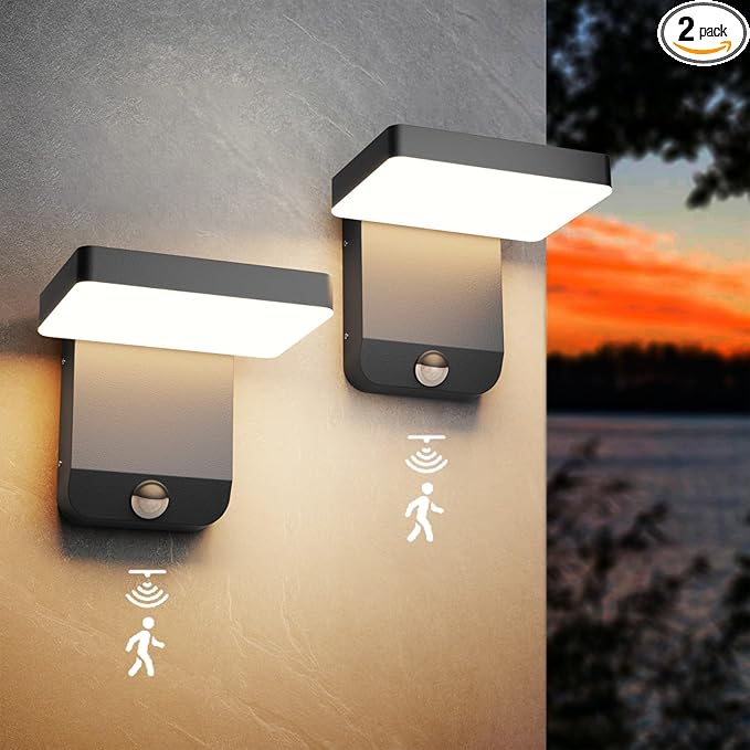 2 Pack Motion Sensor Outdoor Wall Light, Modern LED Black Motion Outdoor Light by Coinmit