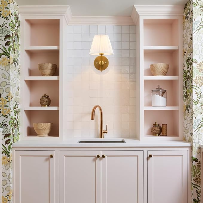 Set of Two Modern Wall Sconces Brass Frabic Wall Lights Contemporary Classic - Image 4