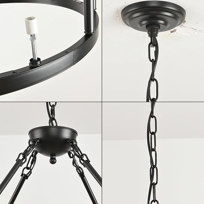 Black Wagon Wheel Chandelier 32 inch, 12-Light Farmhouse Wagon Wheel - Image 9