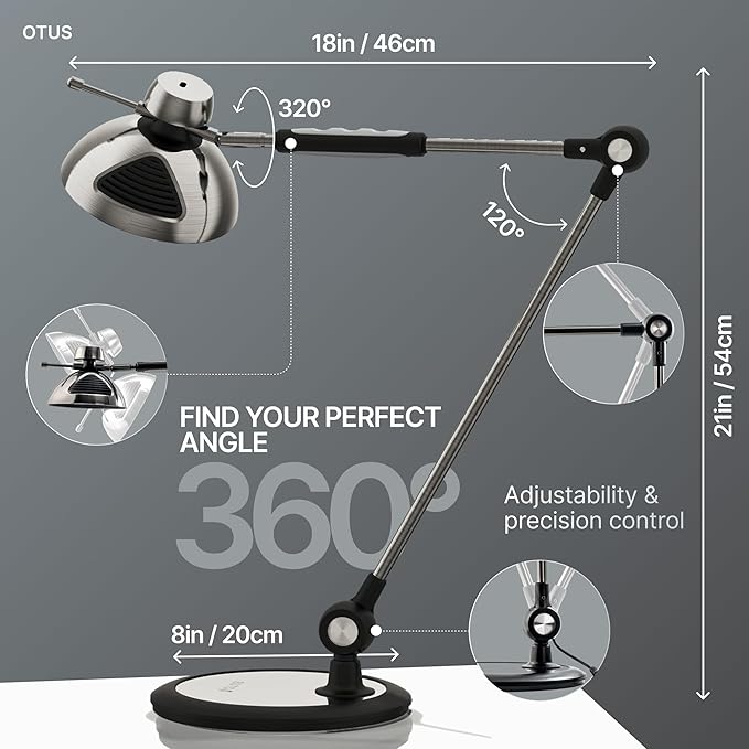 OTUS Desk Lamp for Home Office | Tall LED Architect Desk Light - Image 5