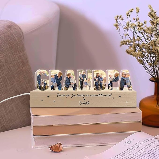 Personalized Grandpa Photo Collage LED Night Light, Custom Photo, Quote & Name - Image 3