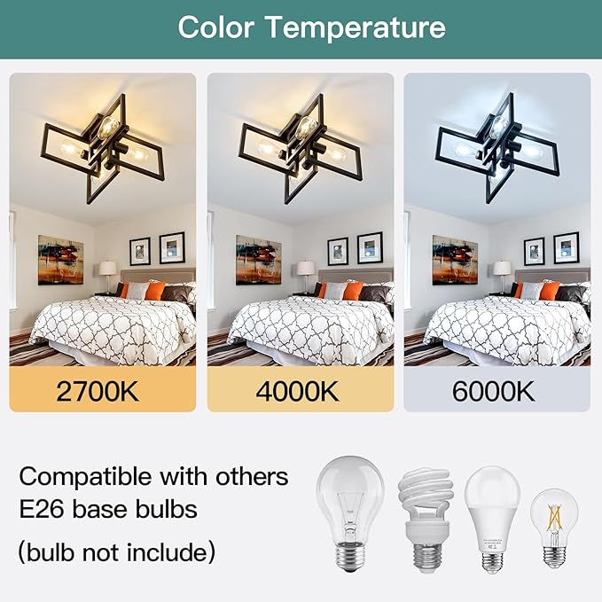 ZGLAOJT 4-Light Flush Mount Ceiling Light Black Industrial Kitchen Light - Image 3