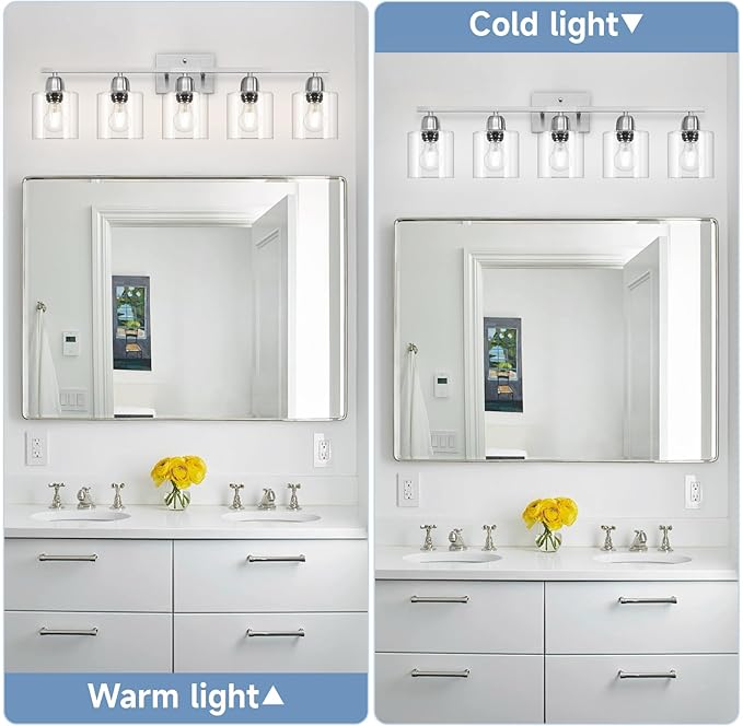 Modern Brushed Nickel 5 Light Bathroom Vanity Light, 31 inch Bathroom Lights - Image 4