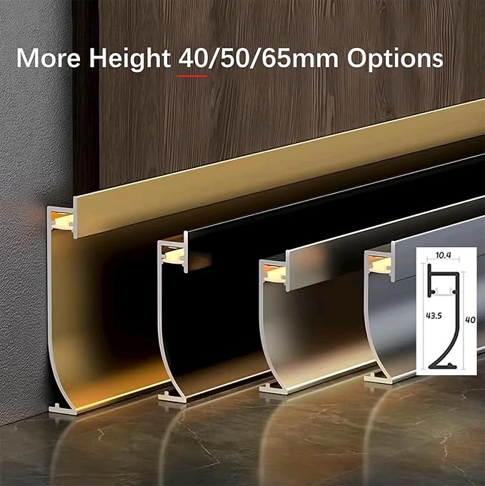 LED Aluminium Metal Baseboard Trim, Matte Black 20Pcs 40mm x 1200mm 1.57" x - Image 3