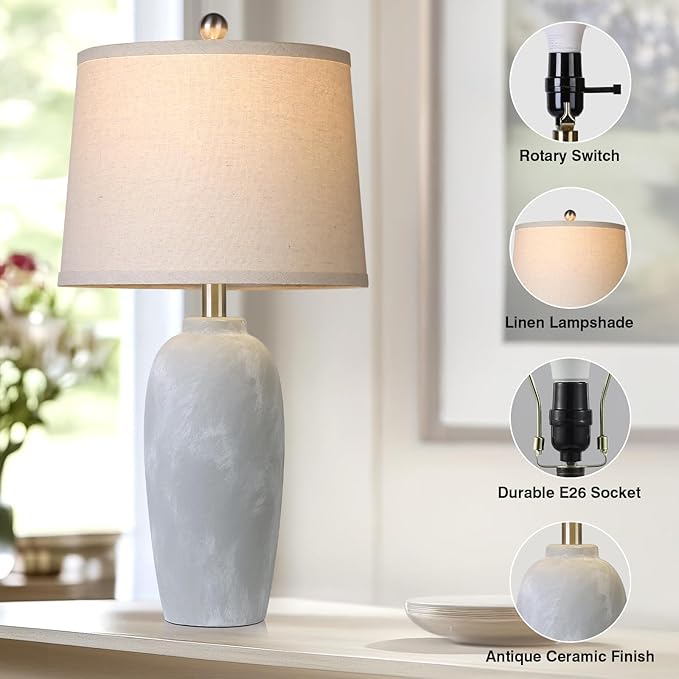 25“ Jar Table Lamps Set of 2, Ceramic Bedside Lamps - Image 3