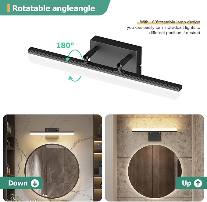 15.7" Black LED Bathroom Vanity Light 5CCT–Dimmable Wall Mount Fixture - Image 6