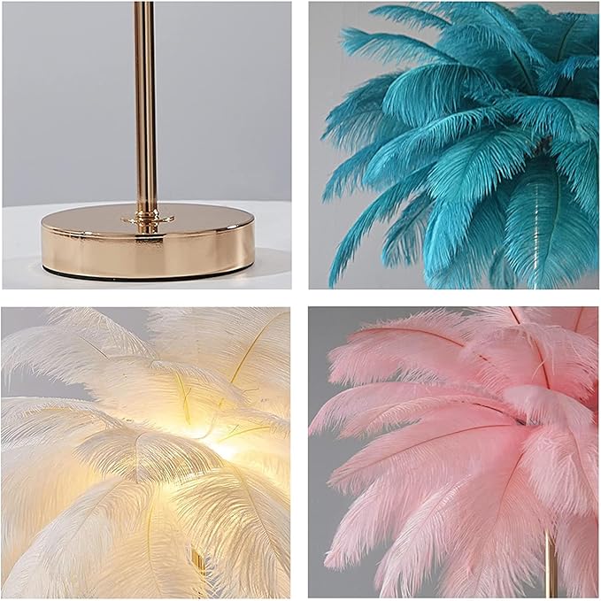 White Ostrich Feather Lamp, 3-Color Temperature Modes, 40 Feathers and 5 G4 LED - Image 6