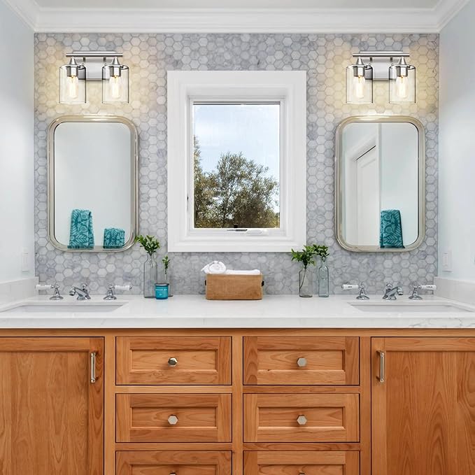 Bathroom Vanity Light Fixture, 2-Light Brushed Nickel Over Mirror, Modern - Image 2