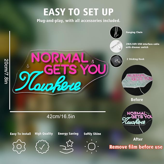 Wanxing LED Neon Sign for Wall Decor, Normal Gets You Nowhere Neon Light - Image 2