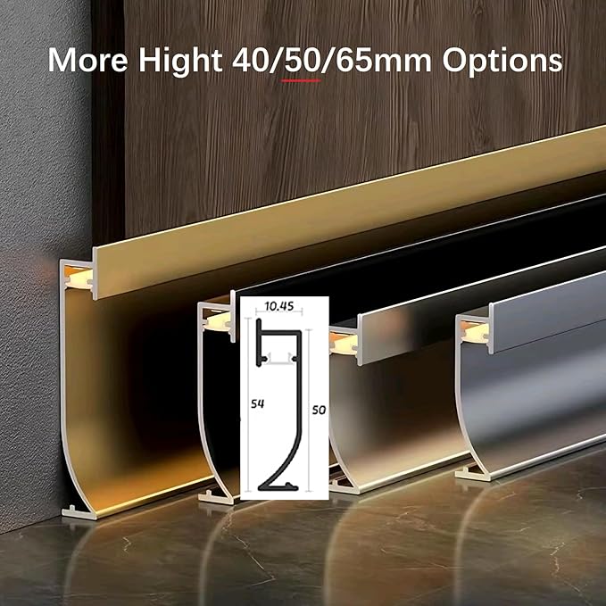 LED Aluminium Metal Baseboard Trim, Matte Champagne 22Pcs 50mm x 2500mm 1.97" x - Image 3