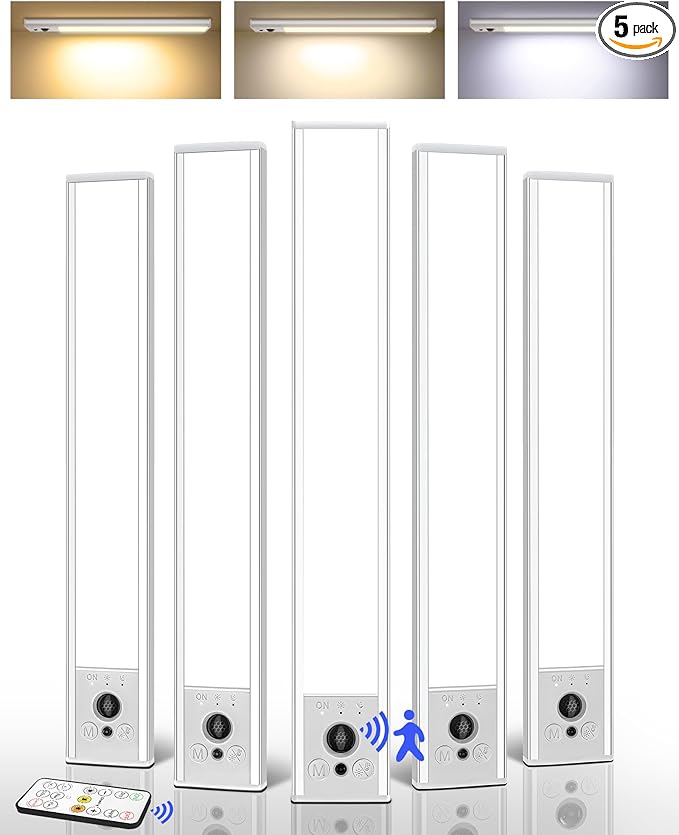 EZVALO 5 Pack Under Cabinet Lighting, 3200mAh Rechargeable Motion Sensor Light by EZVALO