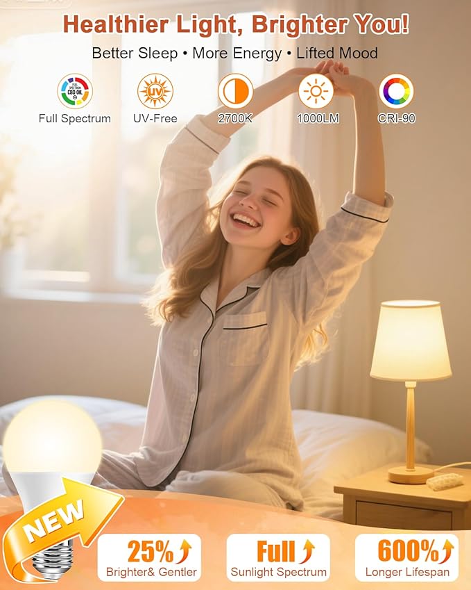 Neporal Full Spectrum Light Bulb 15W LED=100W, 2700K Flicker-Free Warm Light - Image 3